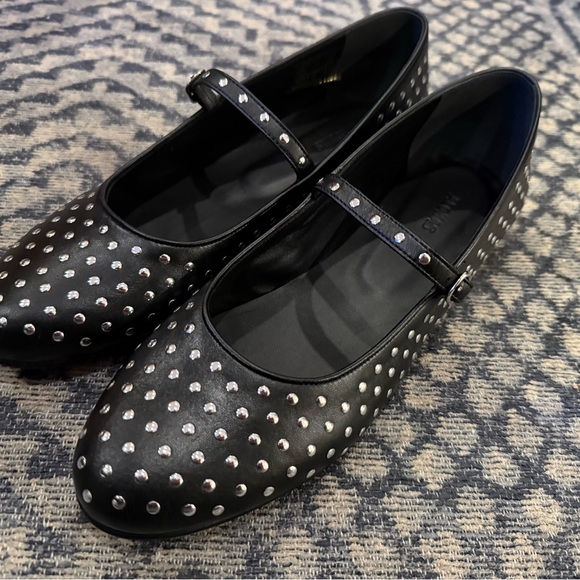 Alohas Lucien Black Leather Ballet Flats with silver studs! Size US 9/EUR 40-NEW - Picture 2 of 11